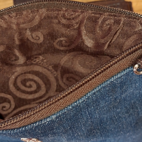 Brighton denim & leather applique embroidered flower purse - Picture 9 of 10